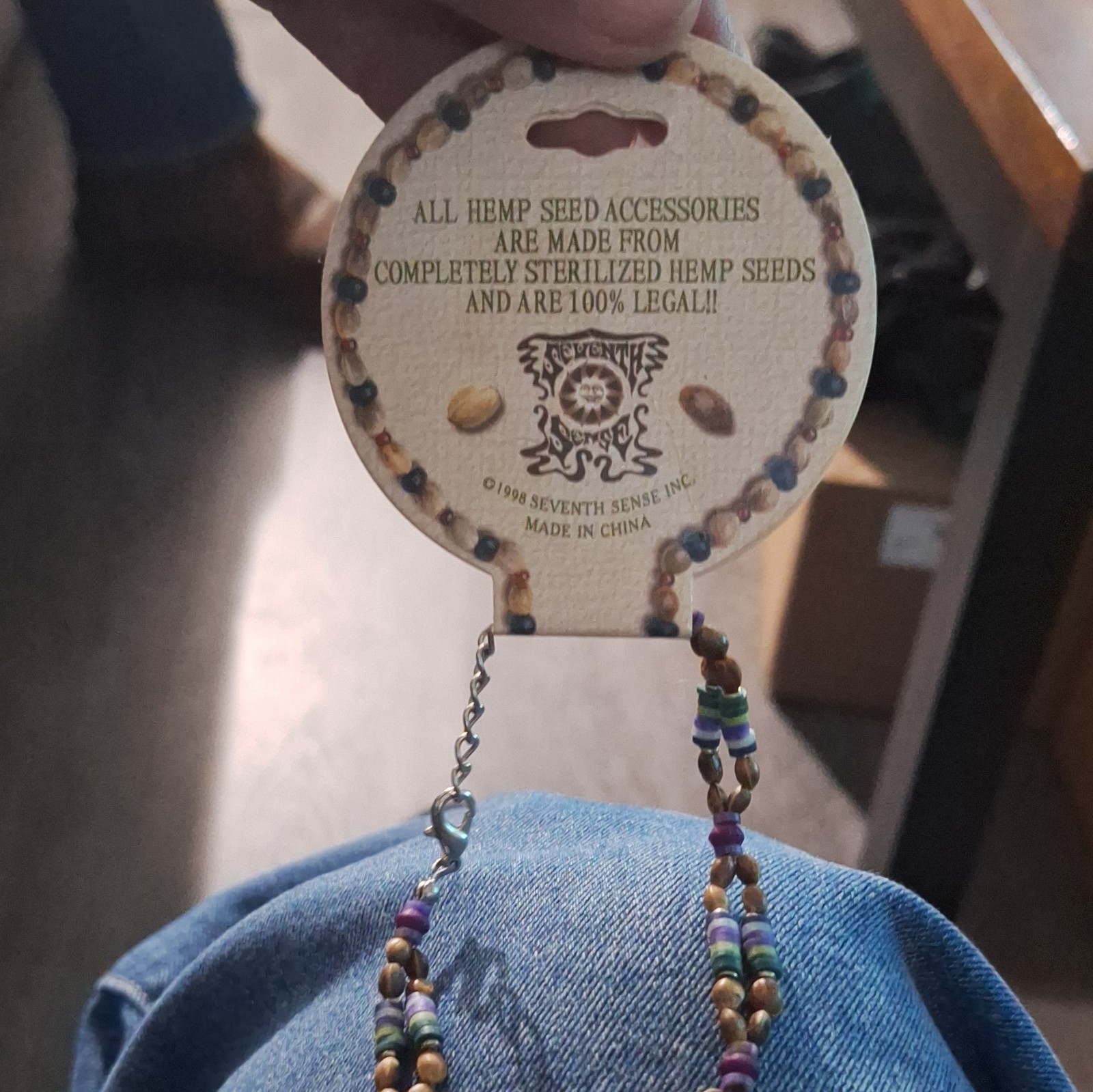 Seventh Sense 100% Hemp Seed Beaded Necklace Multicolor Cable Chain Lobster
