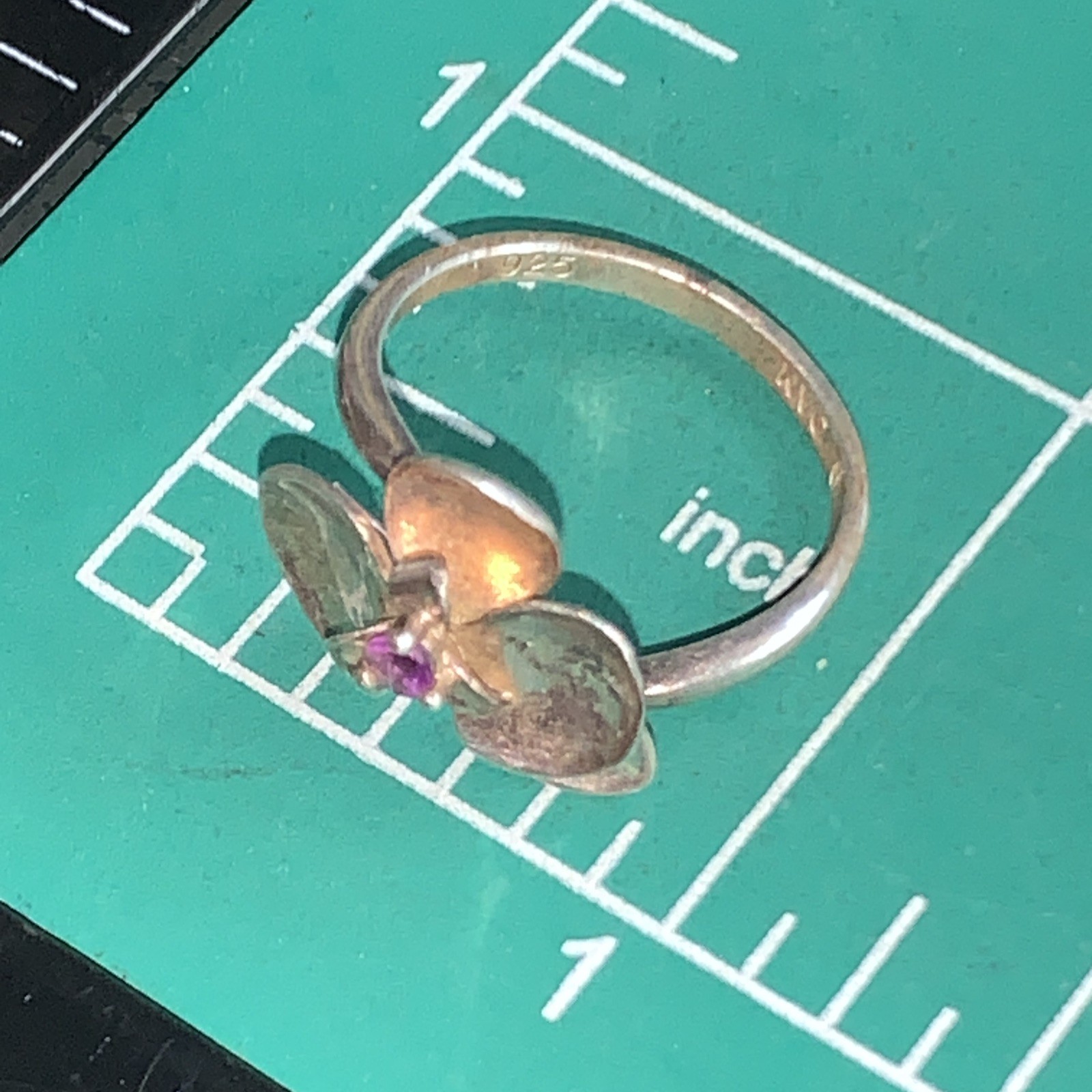 STERLING SILVER 925 Lot Ring X43 NVC Vintage Dogwood Flower Amethyst Center Sz6