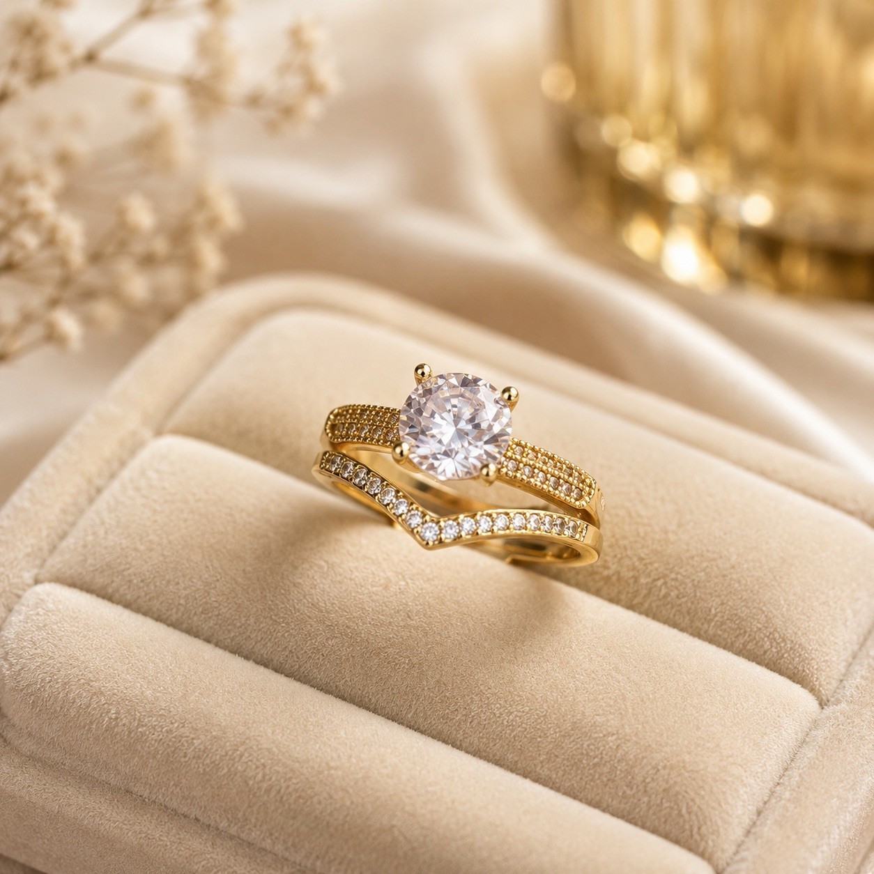 14k Yellow Gold Filled Round Adjustable Ring. Size 7-9