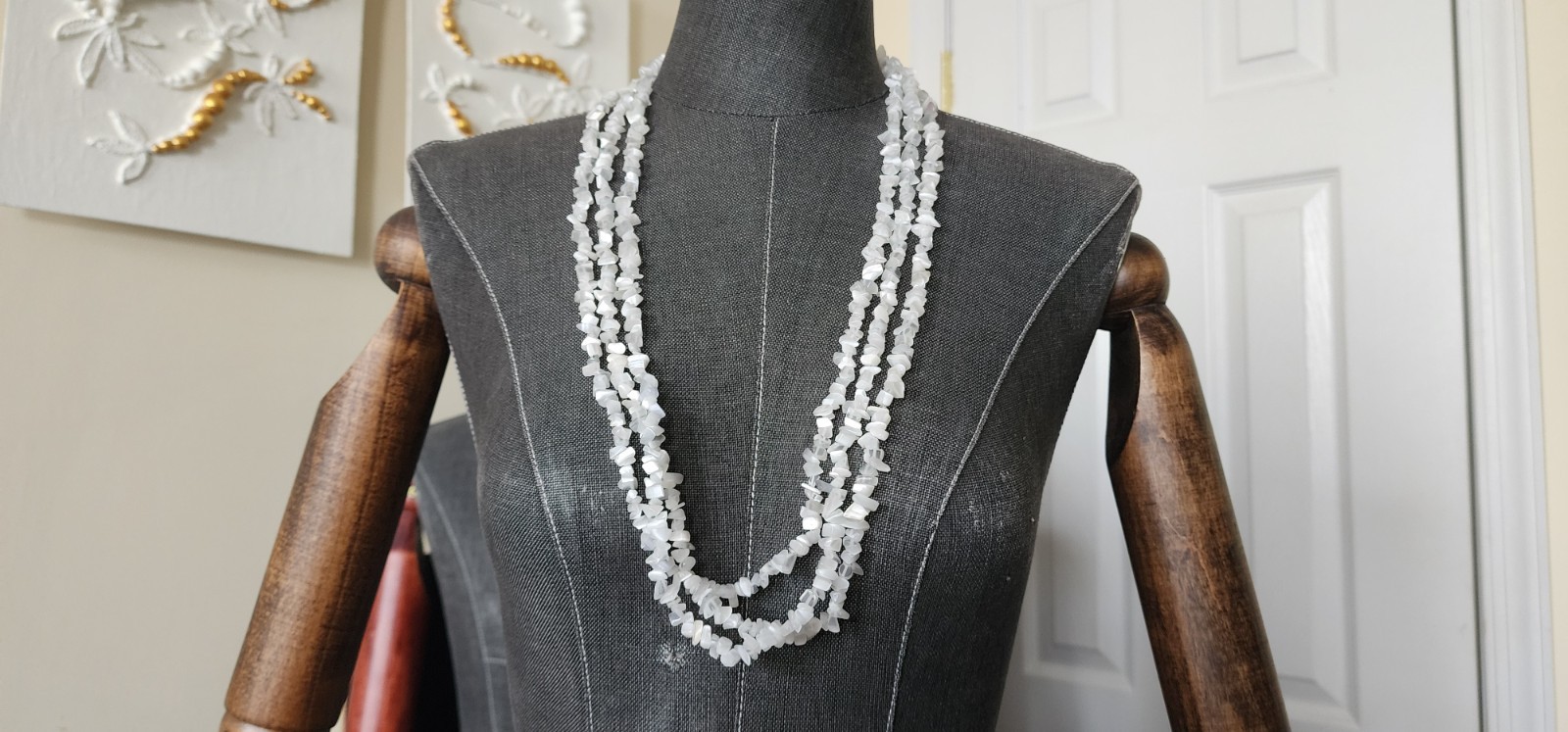 Set of 3 Semi-Transparent White Gemstone Chip Necklaces – 31″ Continuous Strands
