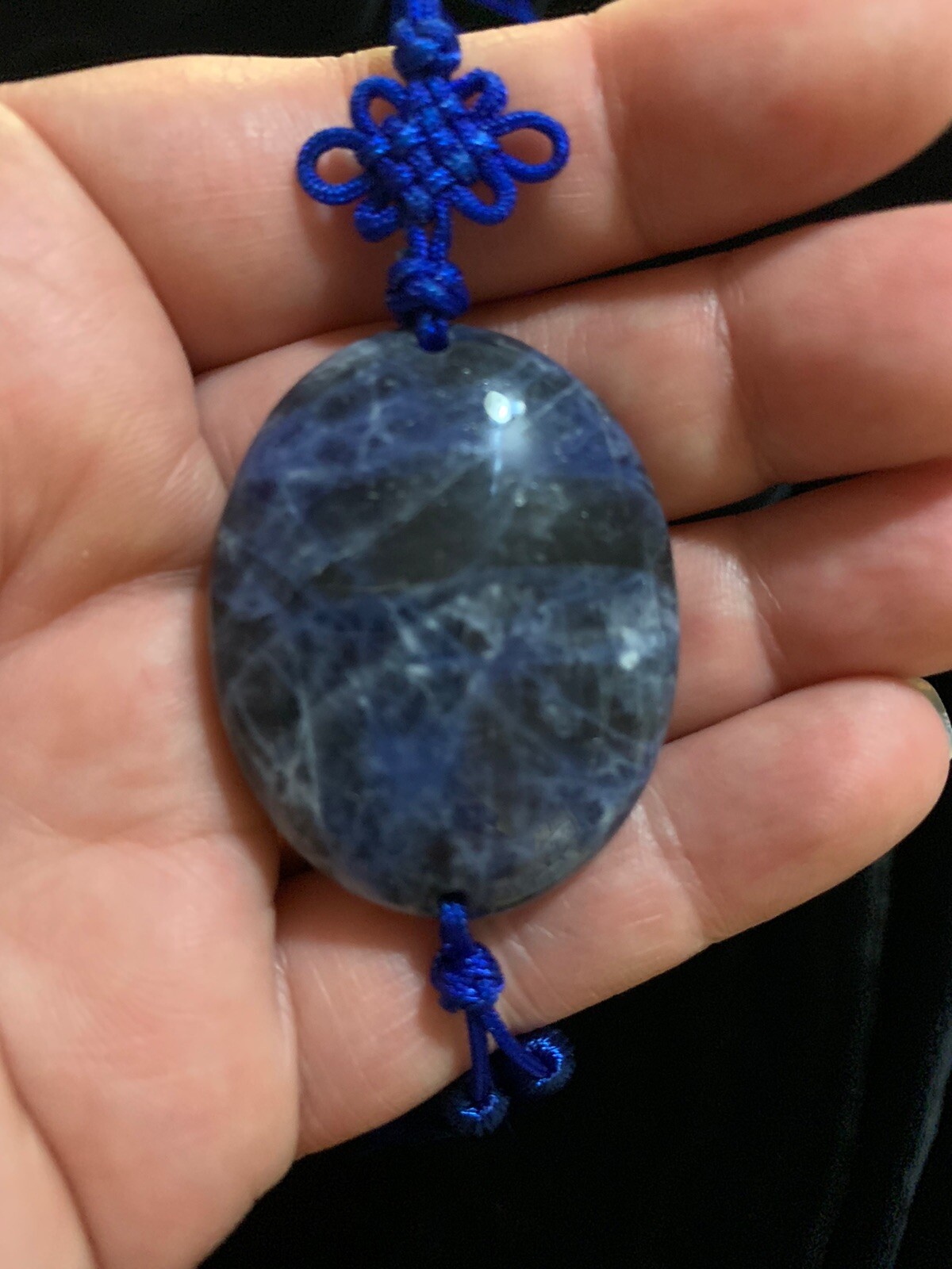 21″ VINTAGE CHINESE EXPORT BLUE SODALITE GEMSTONE TASSEL PENDANT NECKLACE