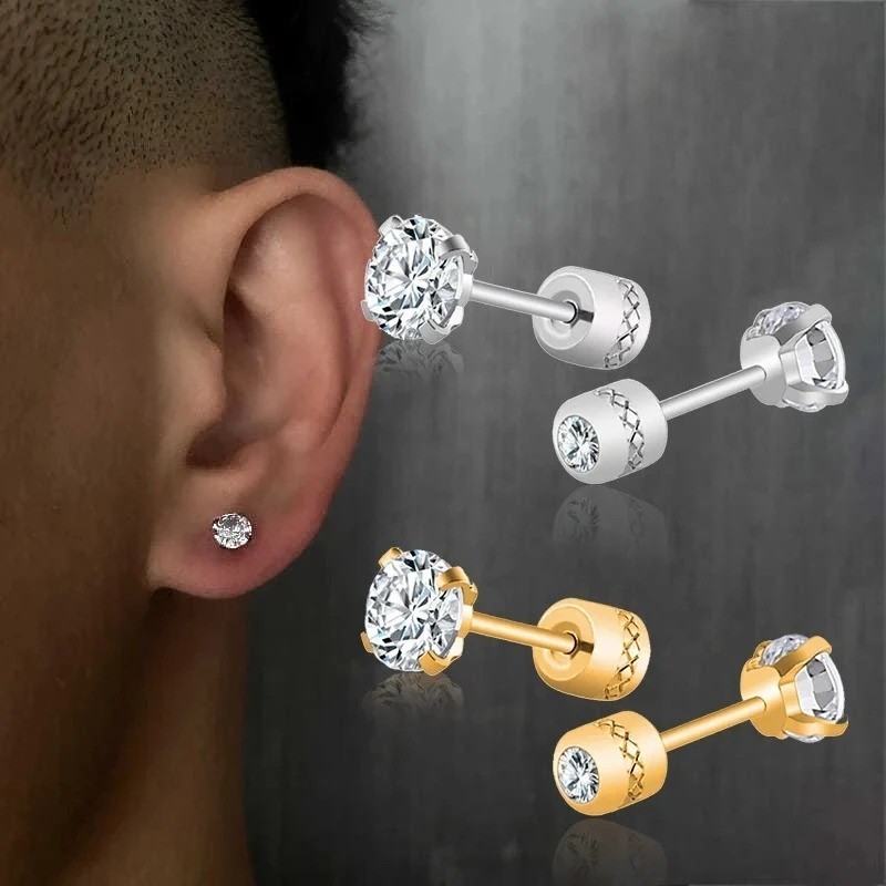 Medical Stainless Steel Crystal Zircon Ear Studs Earrings Tragus Cartilage