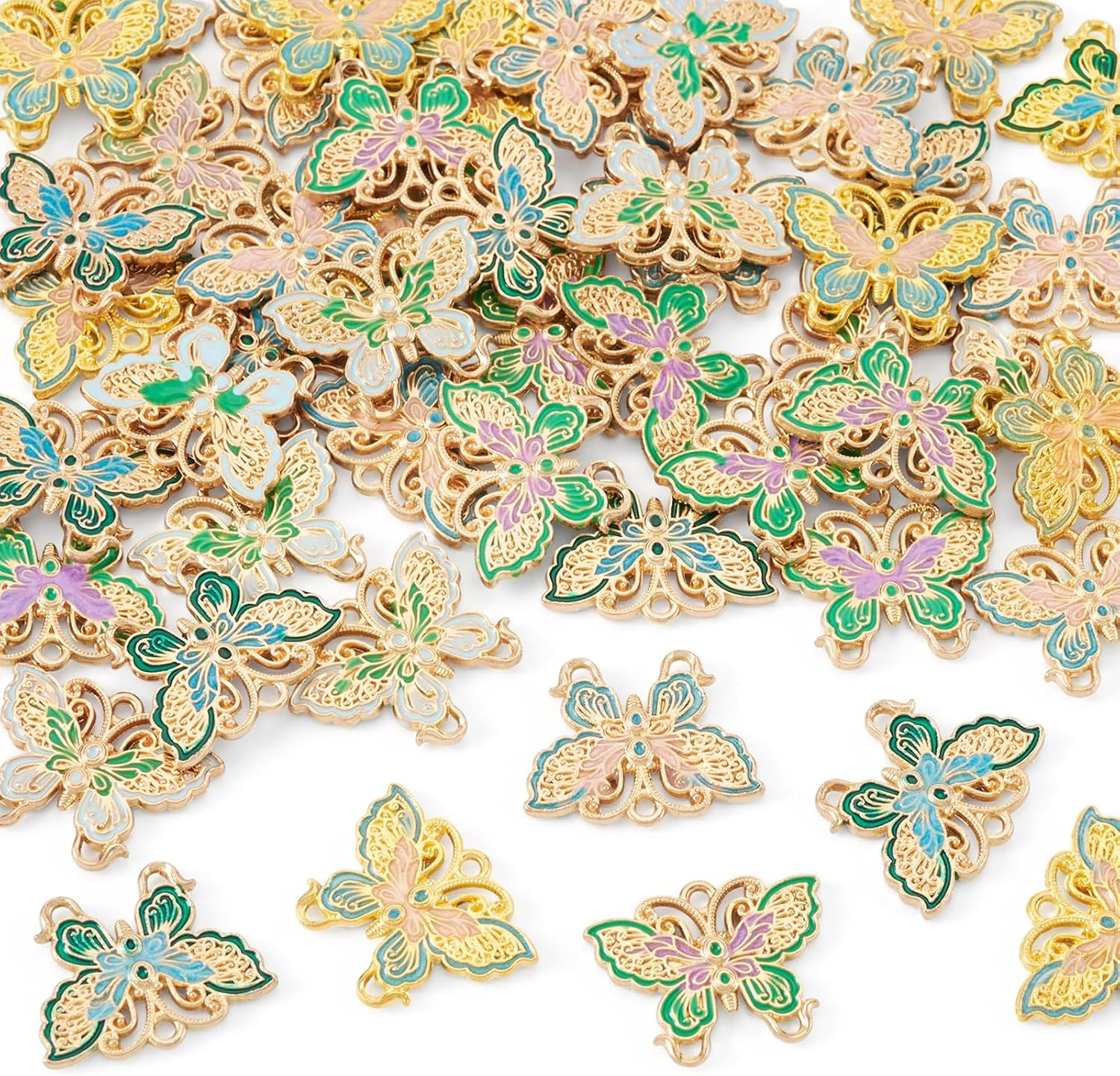 Butterfly Earring Charms Alloy Enamel Animal Dangle Pendants Cute Butterfly Neck