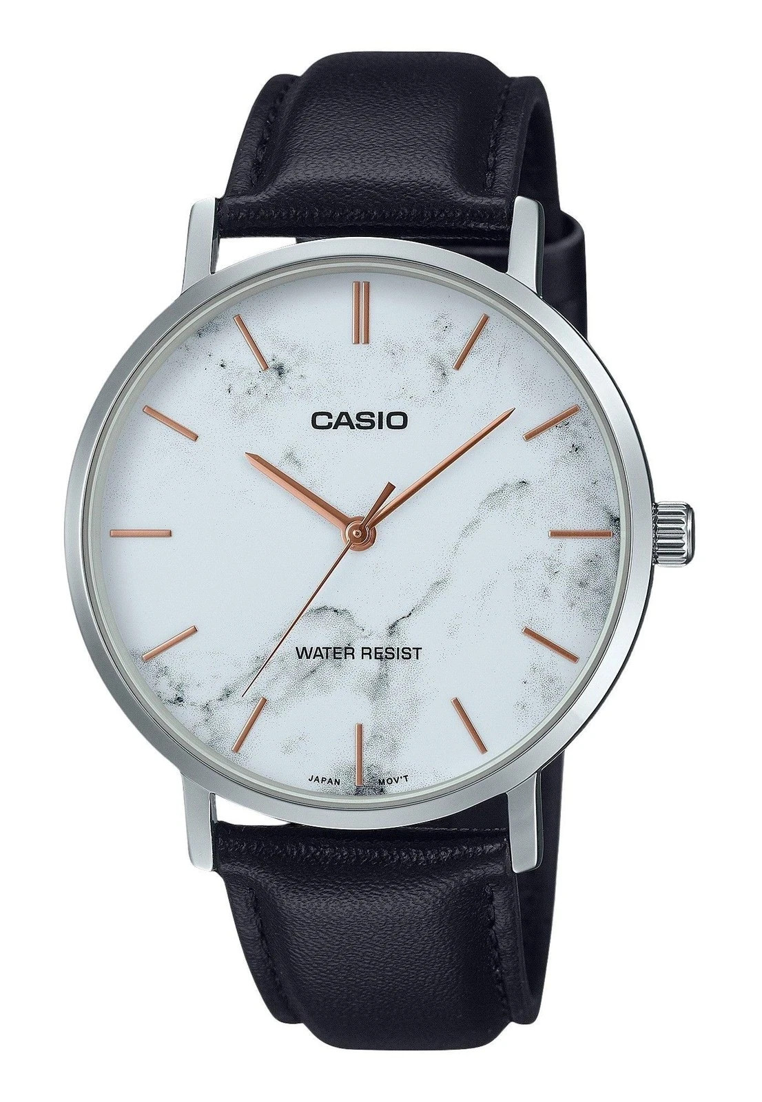 Casio MTP-VT01LM-7A Men’s Minimalistic White Marbled Dial Leather Band Watch