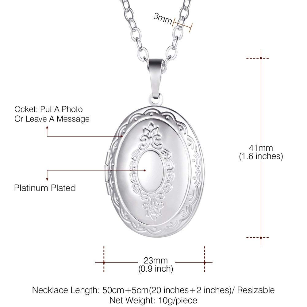 Oval Locket Pendant Necklace Platinum Plated Memorial Photo Lockets Charm Val…