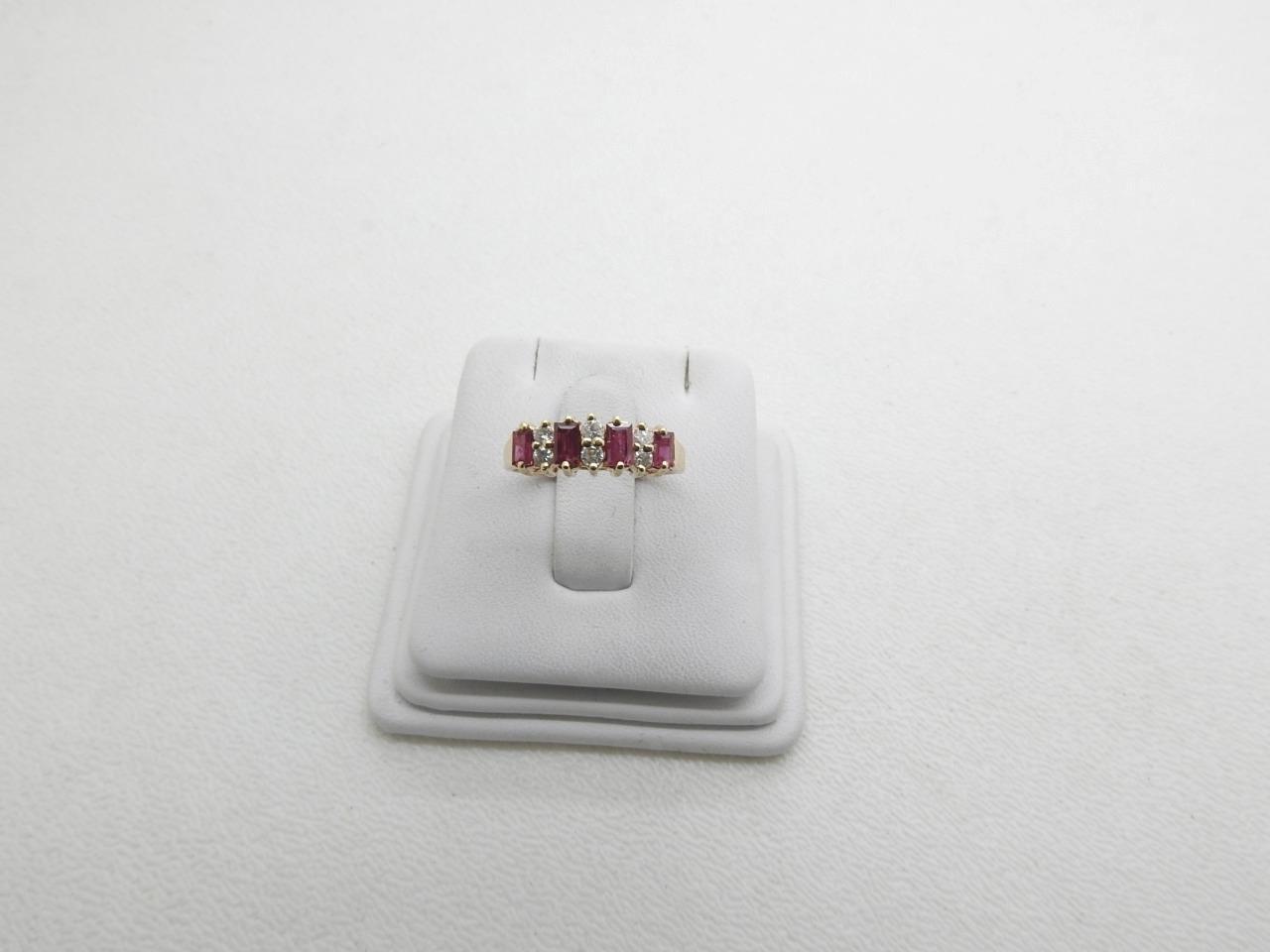 14K Yellow Gold Red Ruby & Diamond Band Ring 0.78 Carats 3.3 Grams Size 6.5
