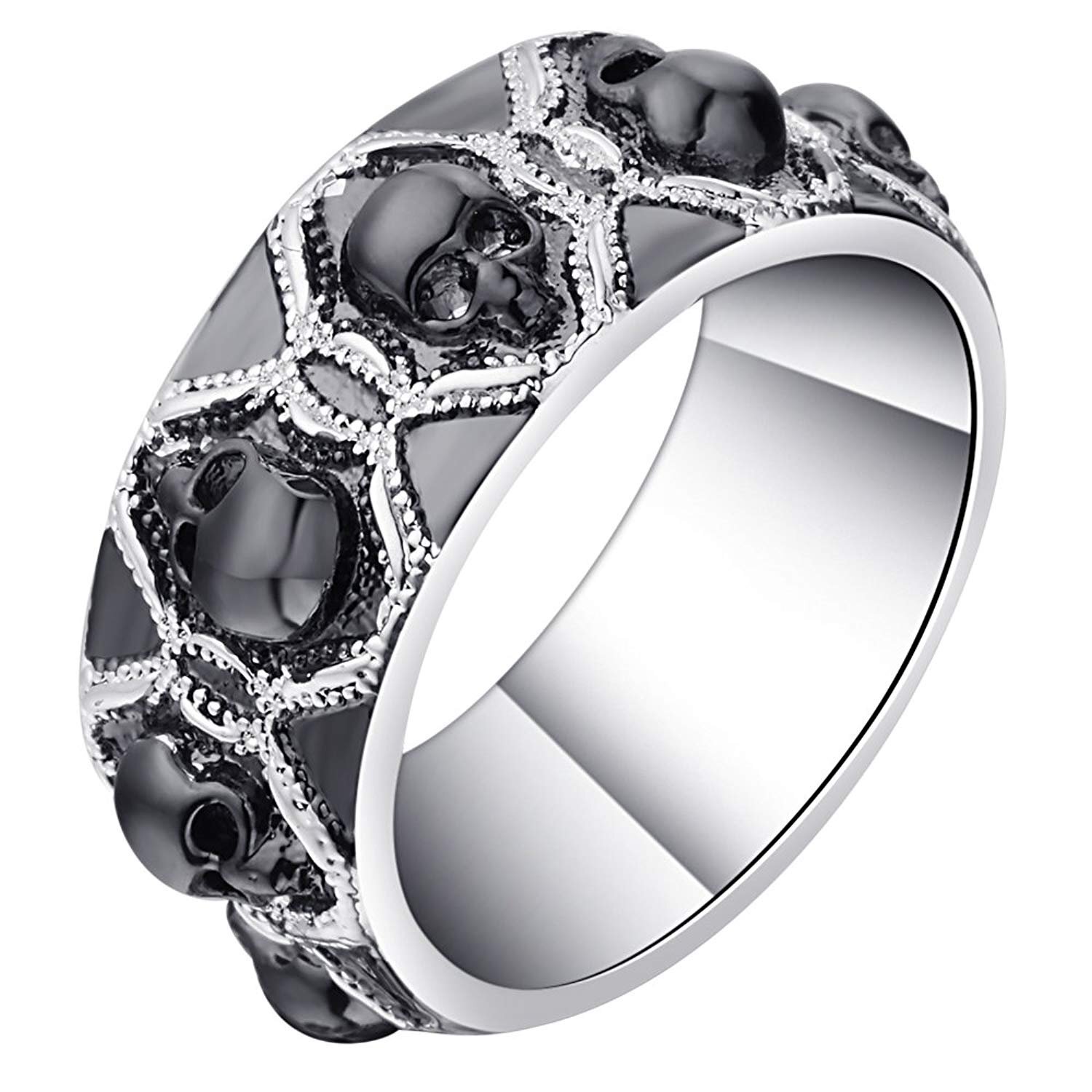 Skulls Wedding Band Ring Black Goth Punk Biker Mens Womens Ginger Lyne Collec…