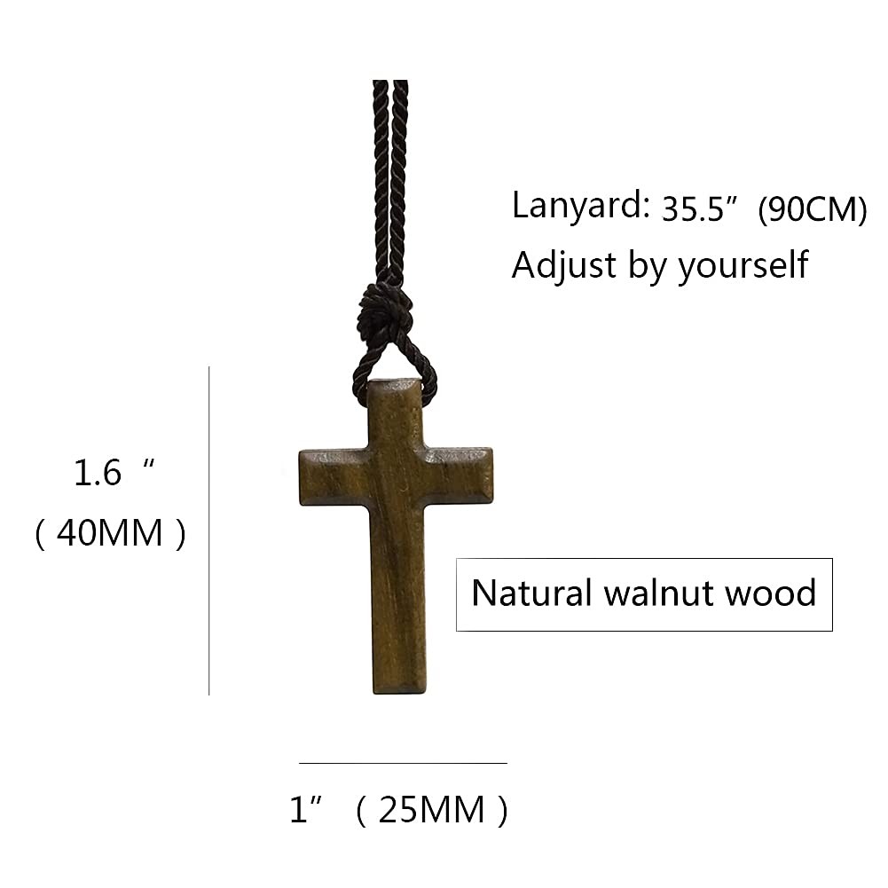 Natural Walnut Wood Cross Pendant Necklace for Men Women Gift Necklace Wooden…