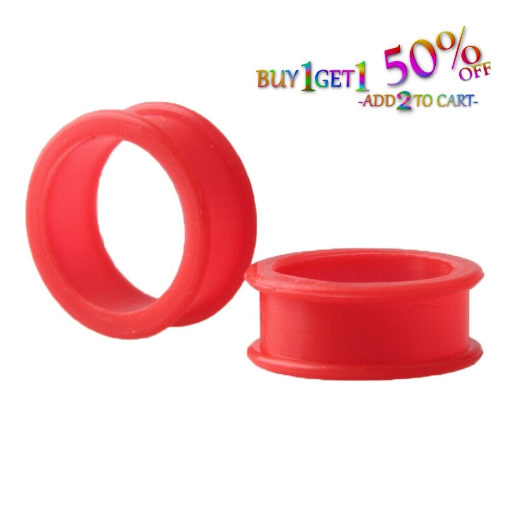 Pair 12g-50mm RED SILICONE FLAT FLARE TUNNELS Double Gauges Thin Flesh Ear 2009
