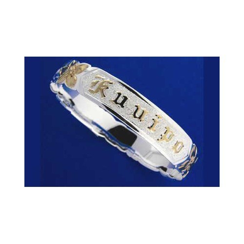 SILVER 925 HAWAIIAN BANGLE BRACELET SCROLL RAISED KUUIPO CUT OUT EDGE 12MM 2T