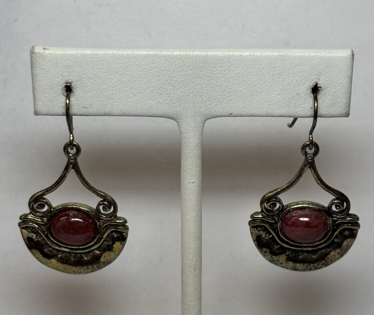 P Israel Sterling 925 Silver Pink Stone Dangle Earrings