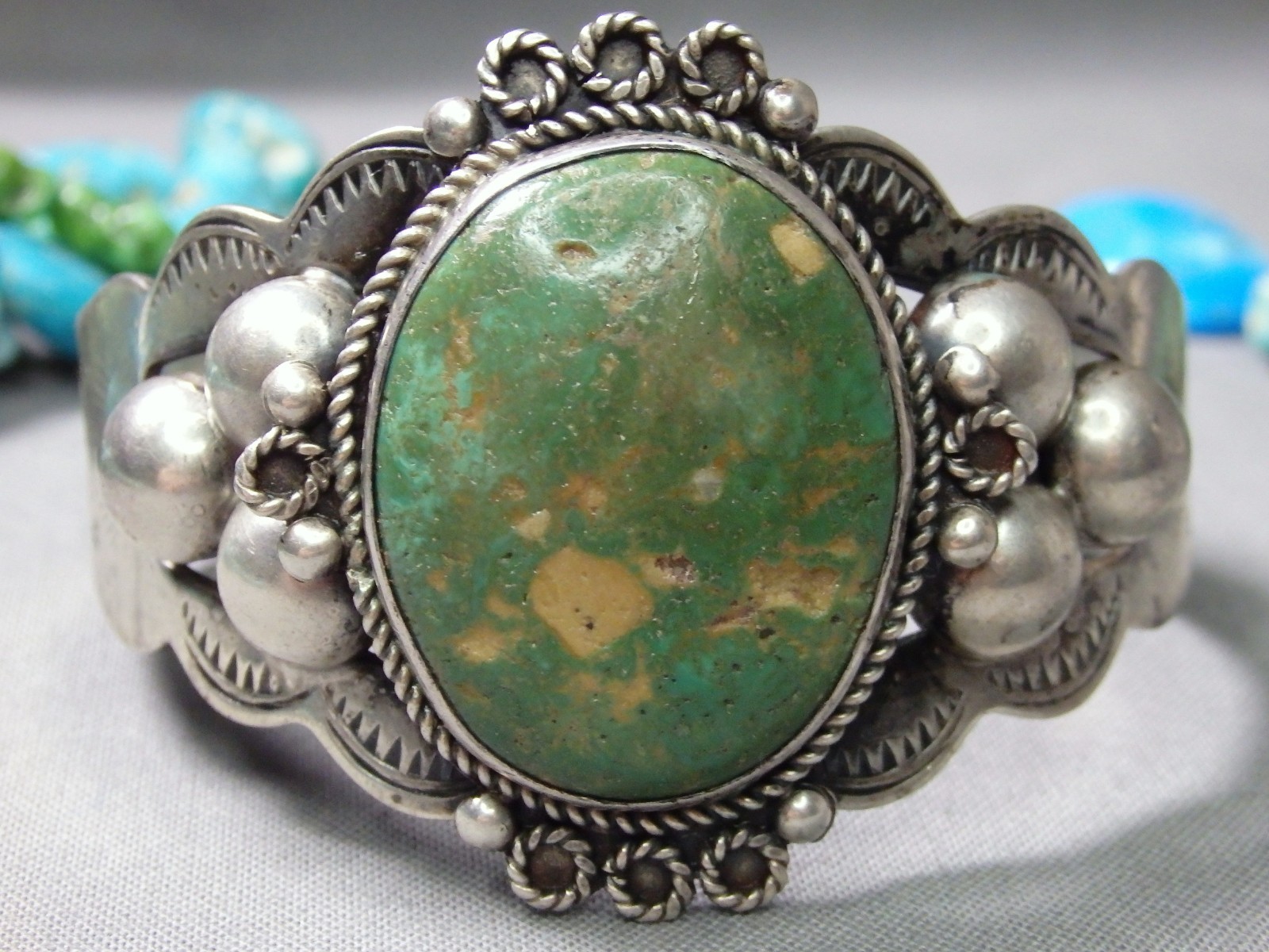 Fred Harvey Era NAVAJO Natural CERRILLOS TURQUOISE Sterling Silver 49g Bracelet