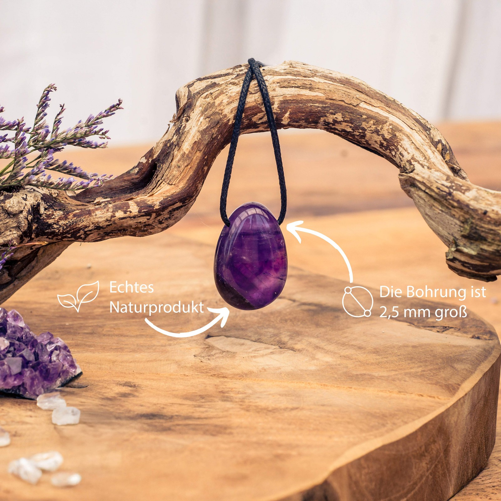 Amethyst Drop Pendant with Cotton Band Drilled | Gemstone Jewellery