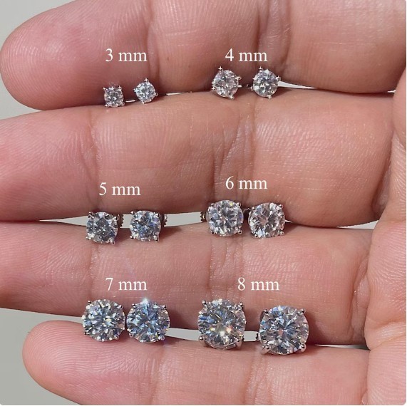 3mm-8mm Round Cut Lab Created Diamond Unisex Solitaire Stud Earring 925 Silver
