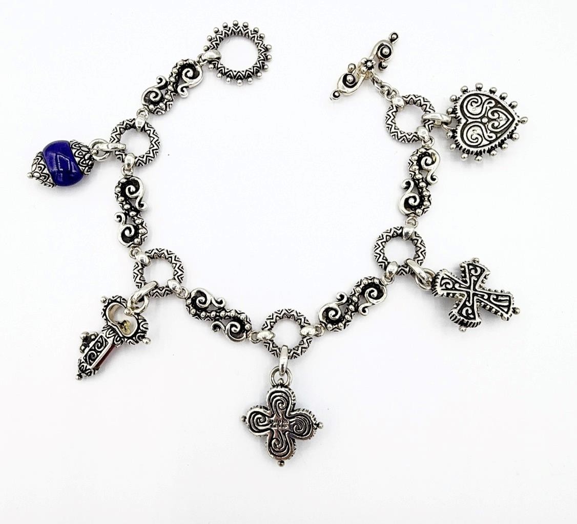 Barbara Bixby Sterling 18k Five Charm Bracelet Turquoise Mother-of-Pearl NIB