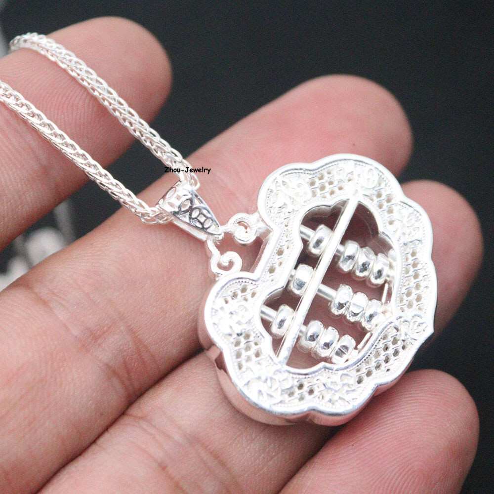 Pure S999 Sterling Silver Pendant Women Men Hollow Abacus Pendant 9-10g 37*31mm