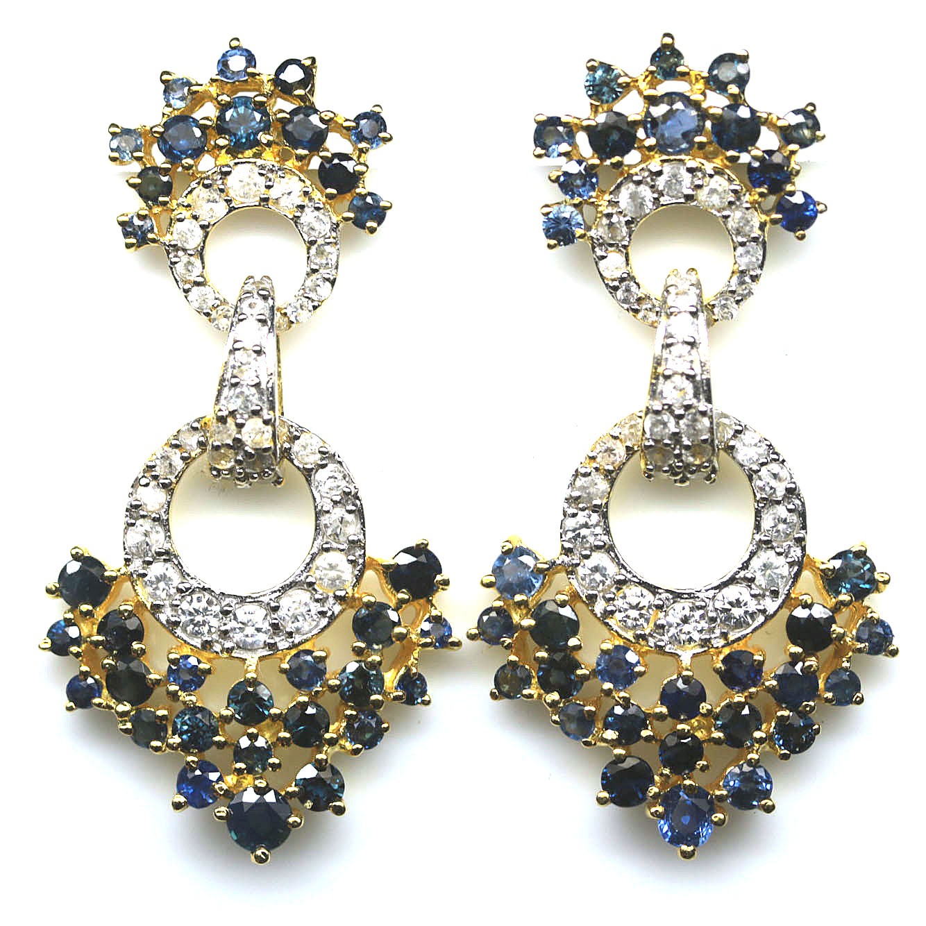 925 Sterling Silver Blue Sapphire & Zircon Jewelry Earrings
