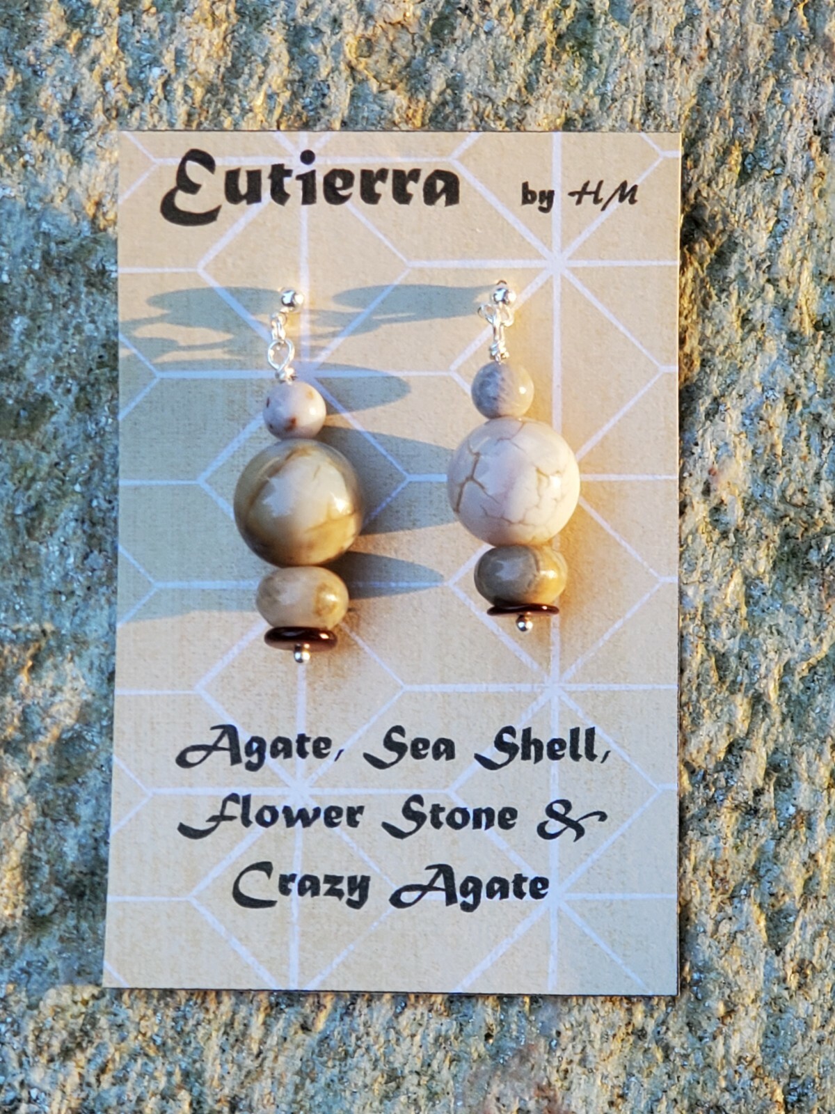 Eutierra Semi-Precious Agate, Flower Stone, Sea Shell Hand Crafted In USA 1 1/2″