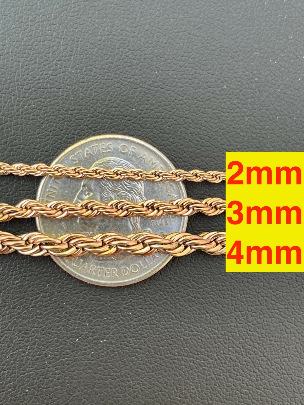 Men’s Real Rope Chain Necklace 14k Rose Gold Plated Stainless Steel 2mm-6mm