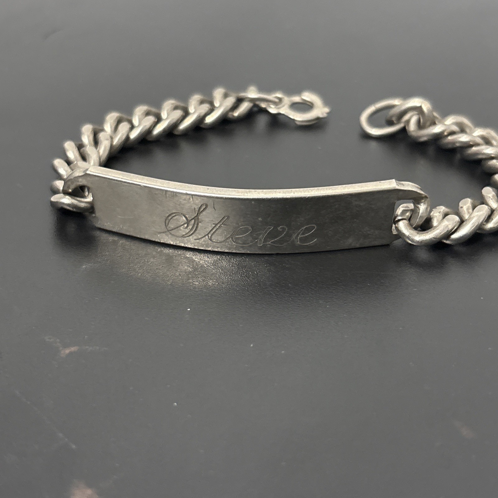 Vintage Nickel Silver ID Bracelet Men Engrave Steve Heavy 40g