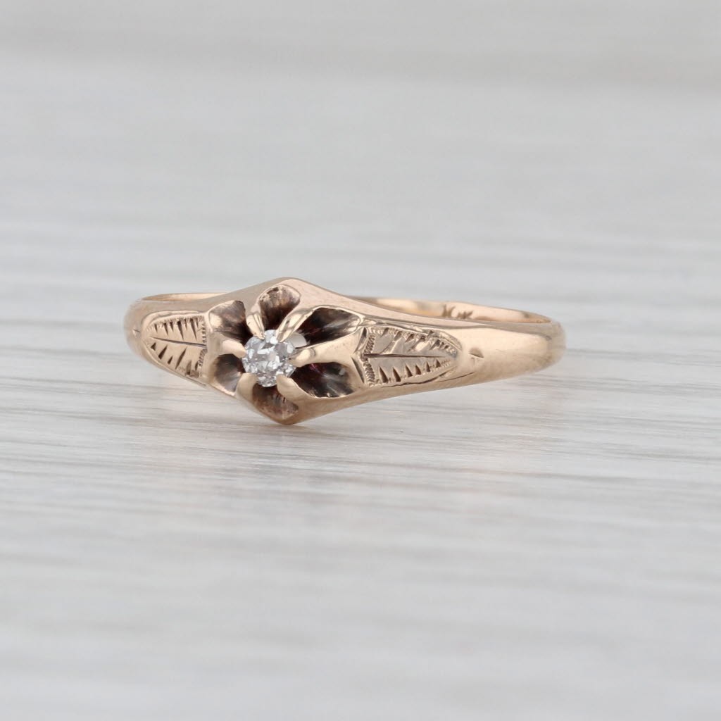 Vintage 0.05ct Old Mine Diamond Solitaire Engagement Ring 10k Gold Size 7.25