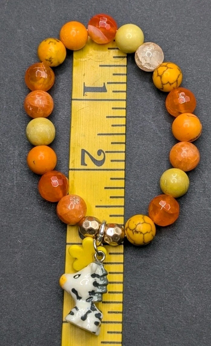 Women’s Stylish Friends Zebra Orange Beaded Stretch Bracelet (16cm) 6.25″ SWrist