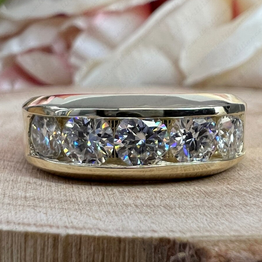 2.25 Ct Certified Round Cut White Diamond 5-Stones Men’s Ring In 925 Silver !