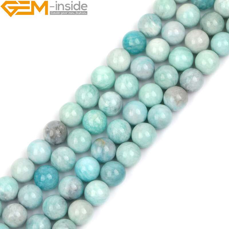 Round Natural African Blue Amazonite Gemstone Charm Beads For Jewelry Making 15″