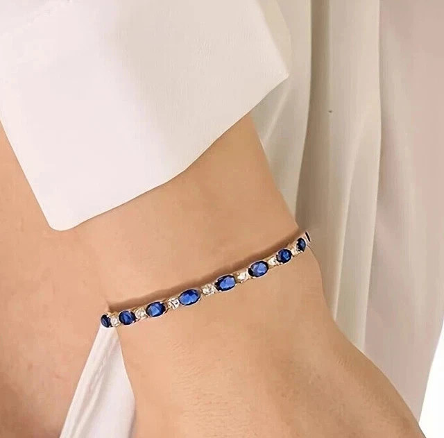 5ct Oval Cut Lab Created Diamond Tennis Bracelet 14K White Gold Plated