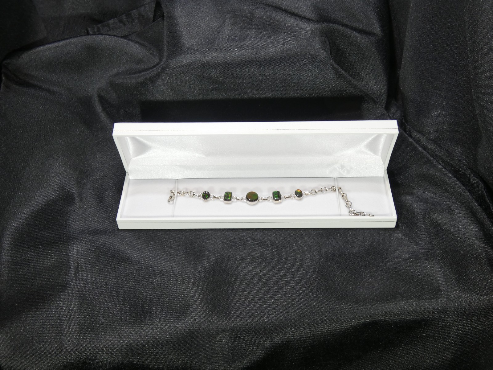 Natural Canadian Ammolite Solid 925 Sterling Silver Bracelet-20 cm