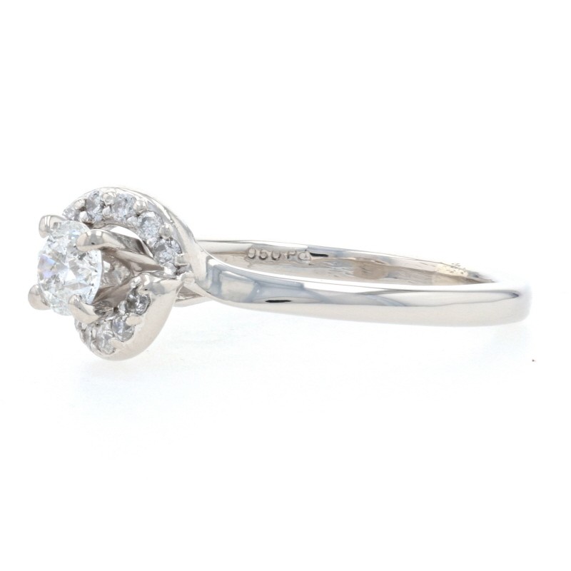 Palladium Diamond Halo Bypass Engagement Ring – 950 Round Brilliant Cut .37ctw
