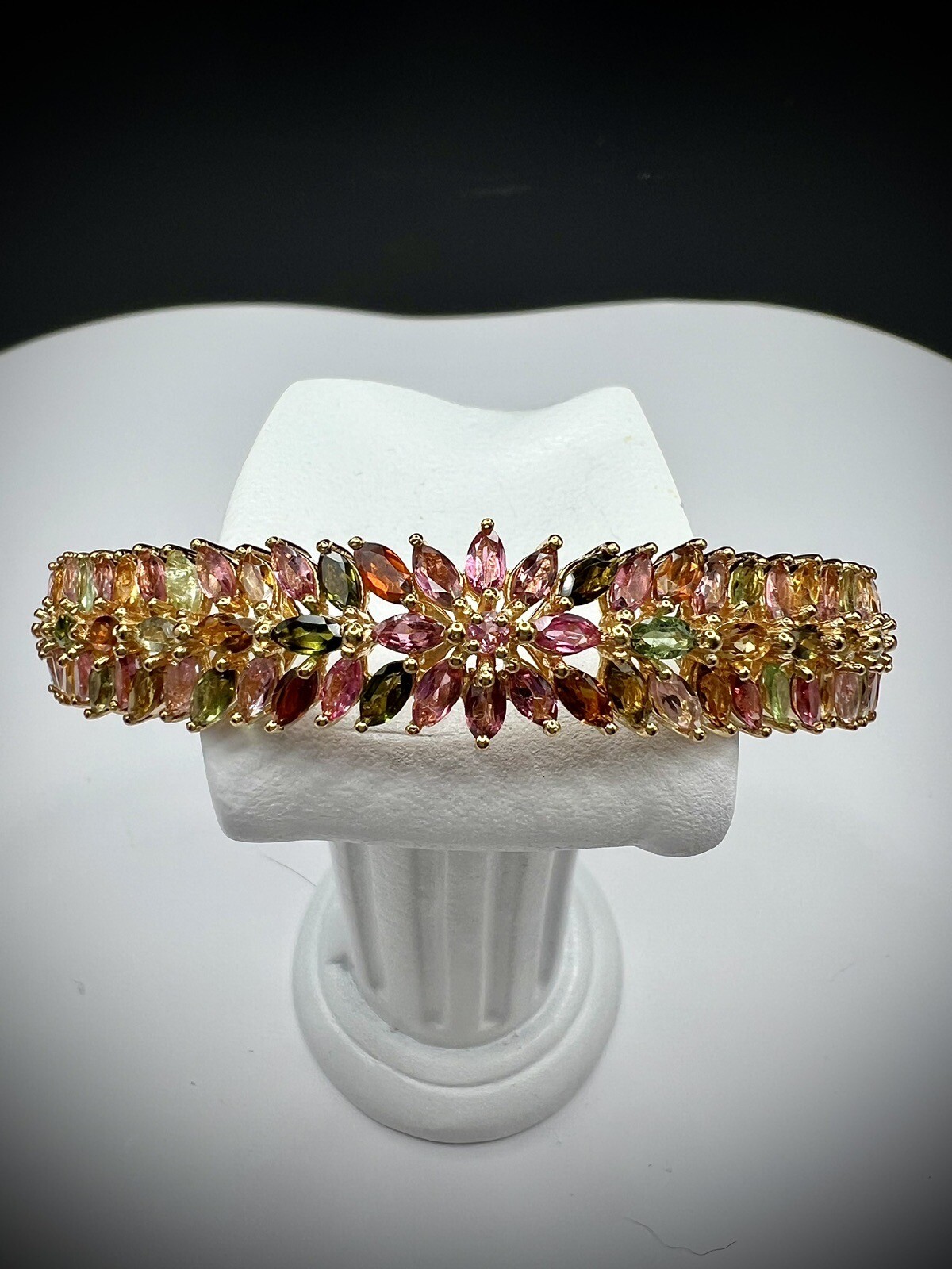 Multi-Tourmaline Bangle Bracelet in Yellow Gold Over Sterling Silver 6.50 In NEW