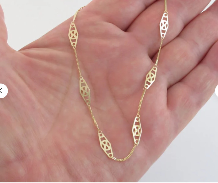 14kt 9″-10″ Yellow Gold Adjustable Twisted Bar Fancy Anklet Bracelet 1.4grms