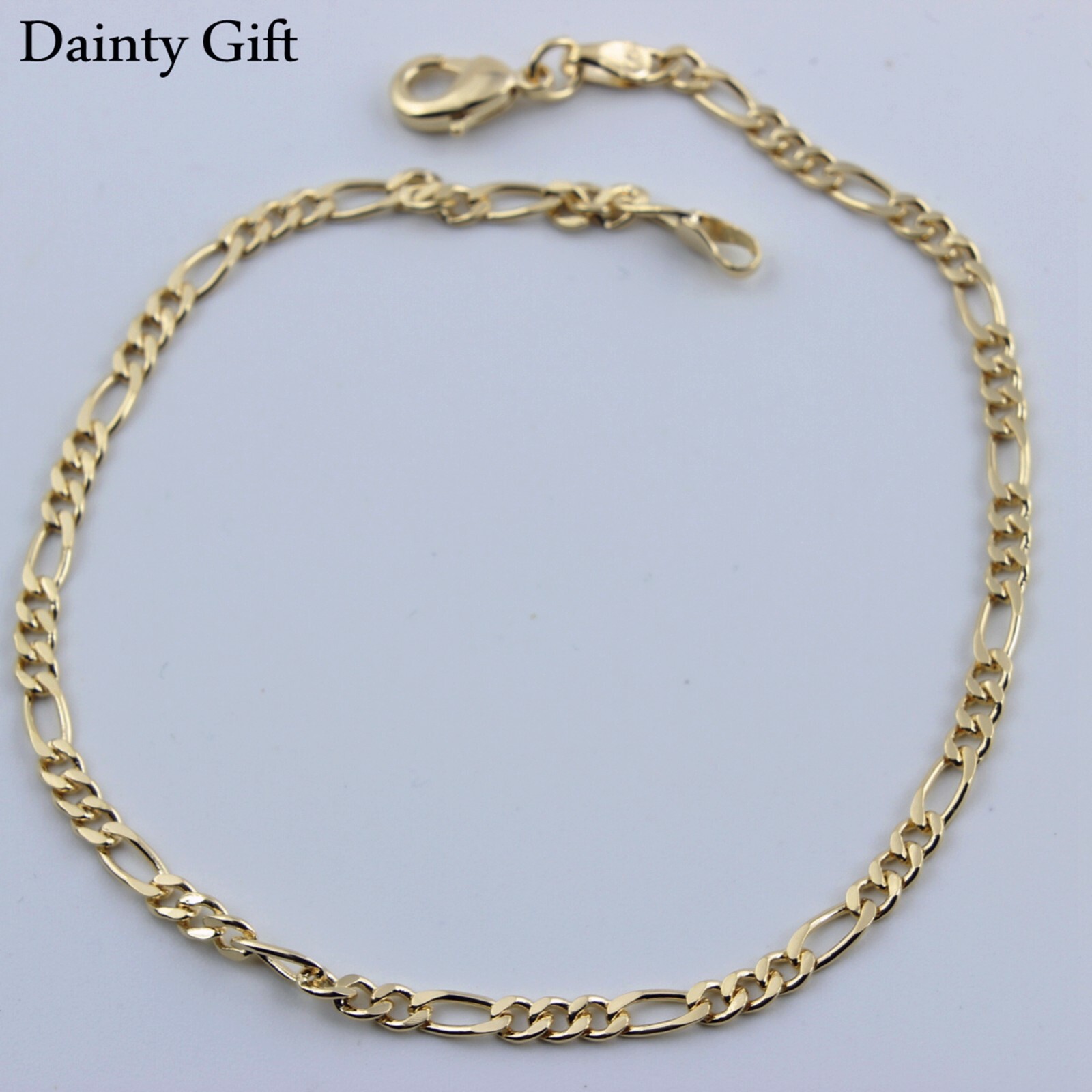 Women / Girl Gold Filled 3 mm Gold Figaro Link Chain Anklet Foot Bracelet 9.5″