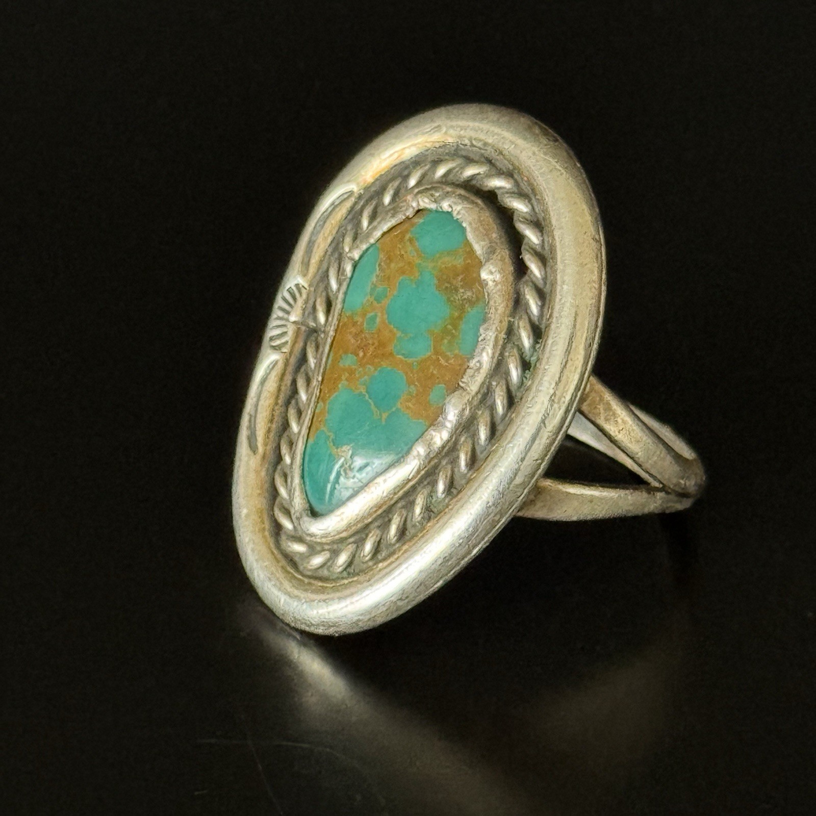 Vintage Navajo Sam P Stamped Sterling Silver 925 Turquoise Ring Size 10