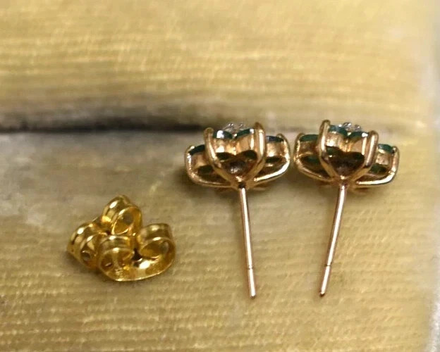 2Ct Round Natural Green Emerald Flower Women Earrings 14K Yellow Gold Plated