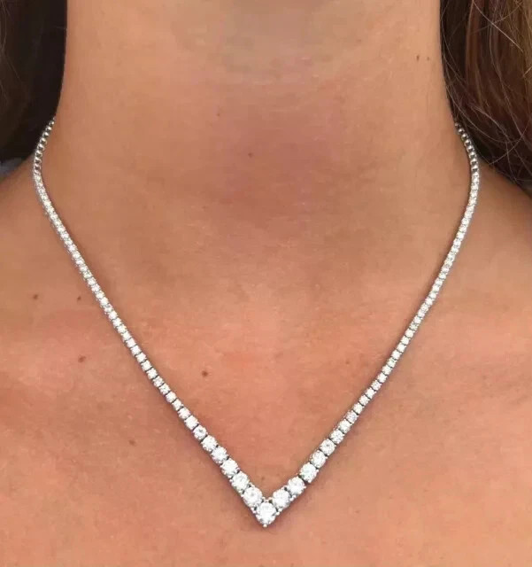 15Ct Round Cut Diamond Lab-Created Women’s Tennis Necklace 14K White Gold Finish