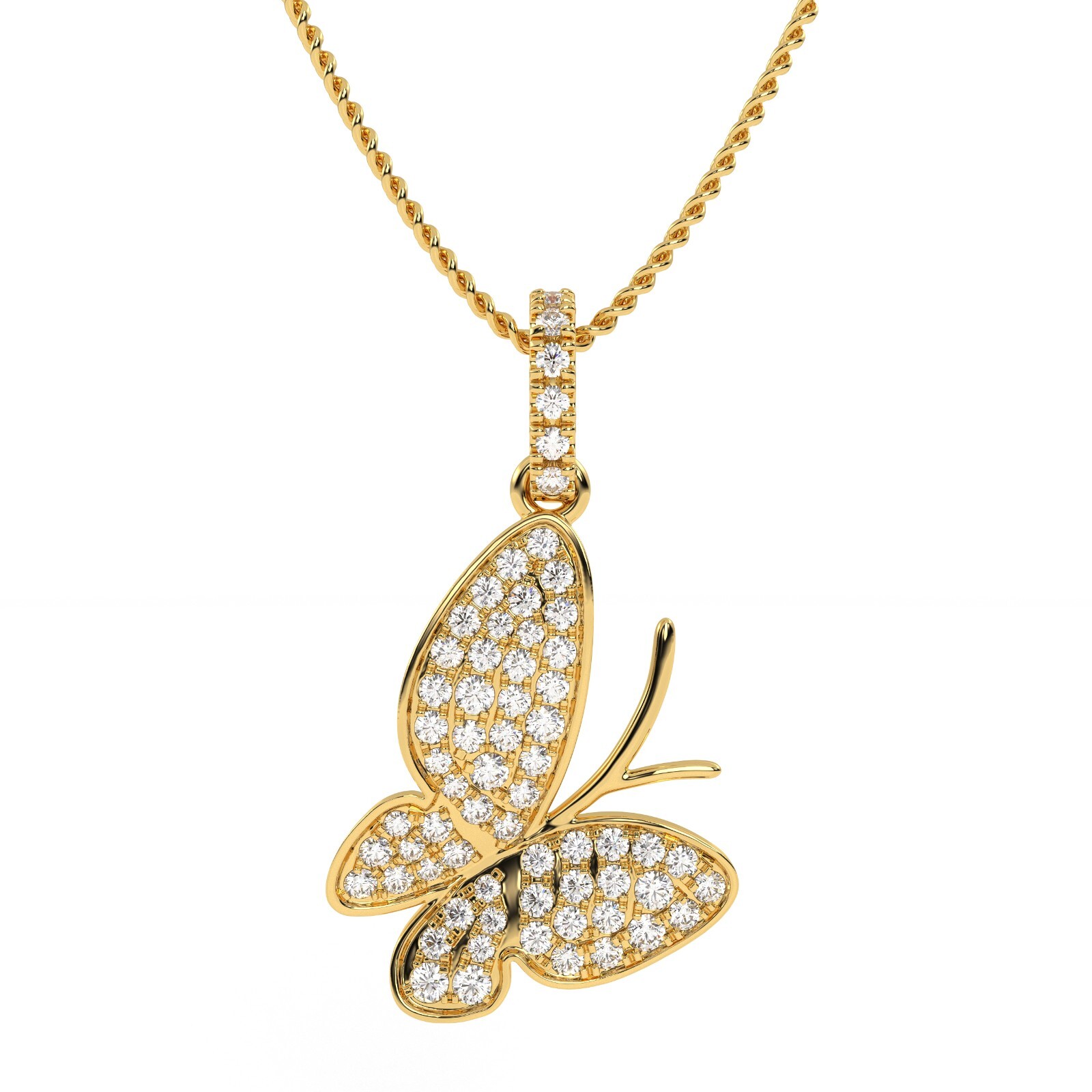 Diamond Necklace/ Butterfly Pendant 14K gold/Natural Diamond