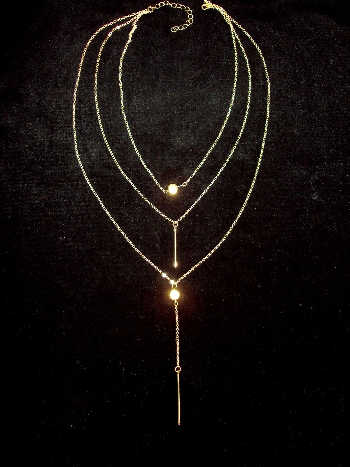 Gold Choker Necklace Lariat Layered Bar Y Drop Bar Charms Dainty Chains