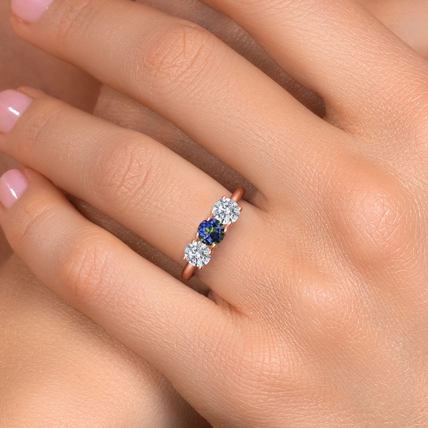 18K Rose Gold Plated Silver Blue Mystic Topaz and Lab Grown Diamond Engagement