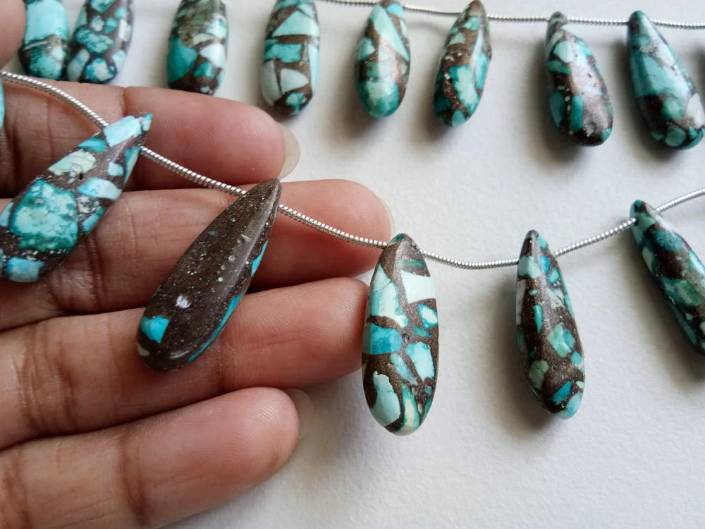 25-29mm Blue Copper Turquoise Plain Long Pear Beads, Copper Turquoise Fancy Long