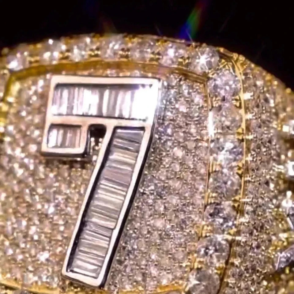 6Ct Lab Created 14k Yellow Gold Plated Men’s Diamond Custom Iced Out Number Ring