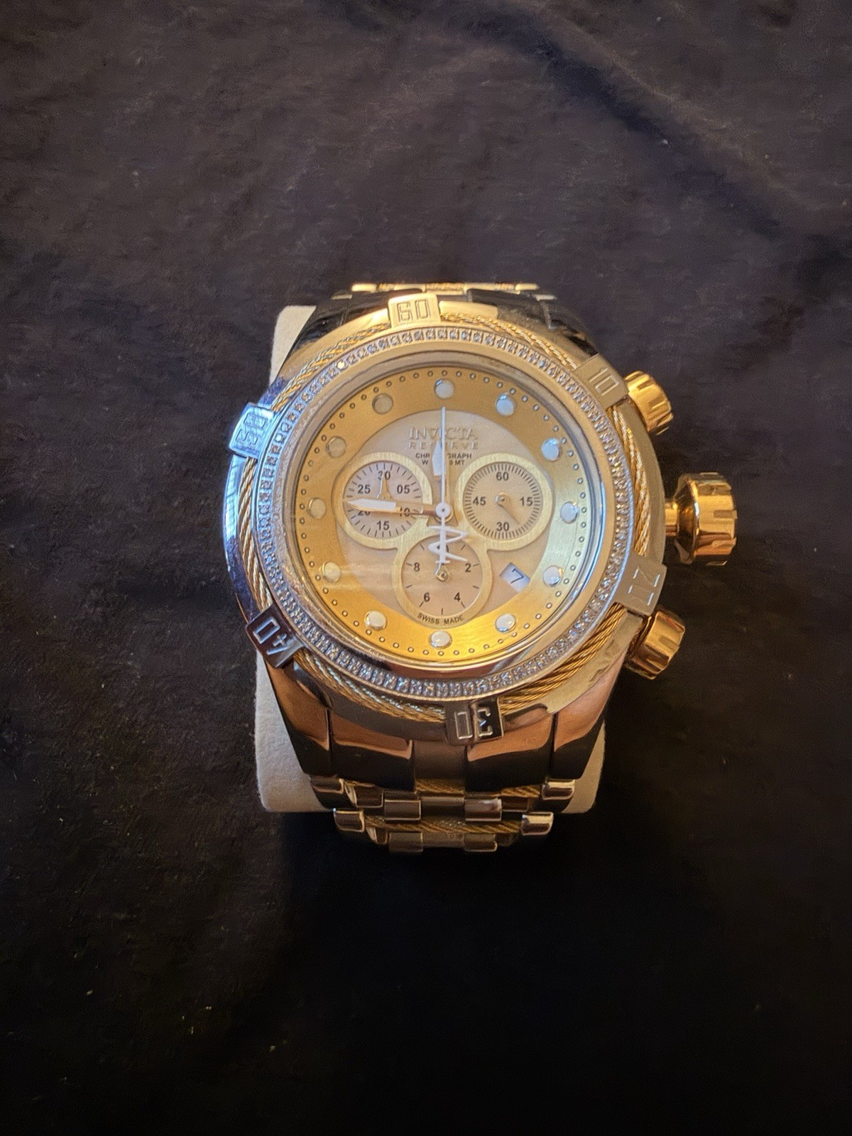 Invicta Men’s Quartz Reserve Bolt Zeus Two-Tone Gold Dial Chrono Date 52mm