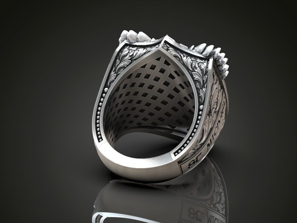 Saint Archangel Michael Dragon Wings & Inscription 925 Silver Statement Rings