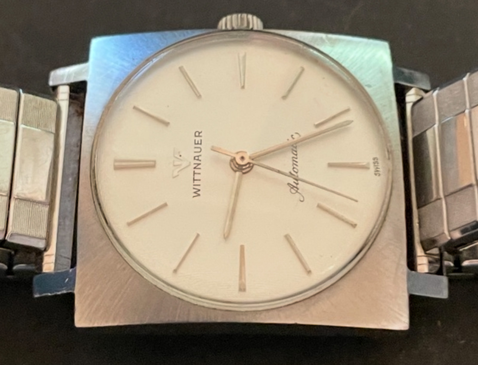Vintage Wittnauer Automatic Men’s Watch Running Square Case 29.25mm Silver Swiss