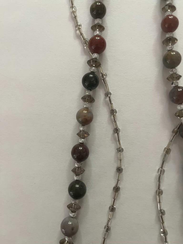 Layered Necklace Natural Multicolored Gemstone Jasper Agate wth Faceted Spacers