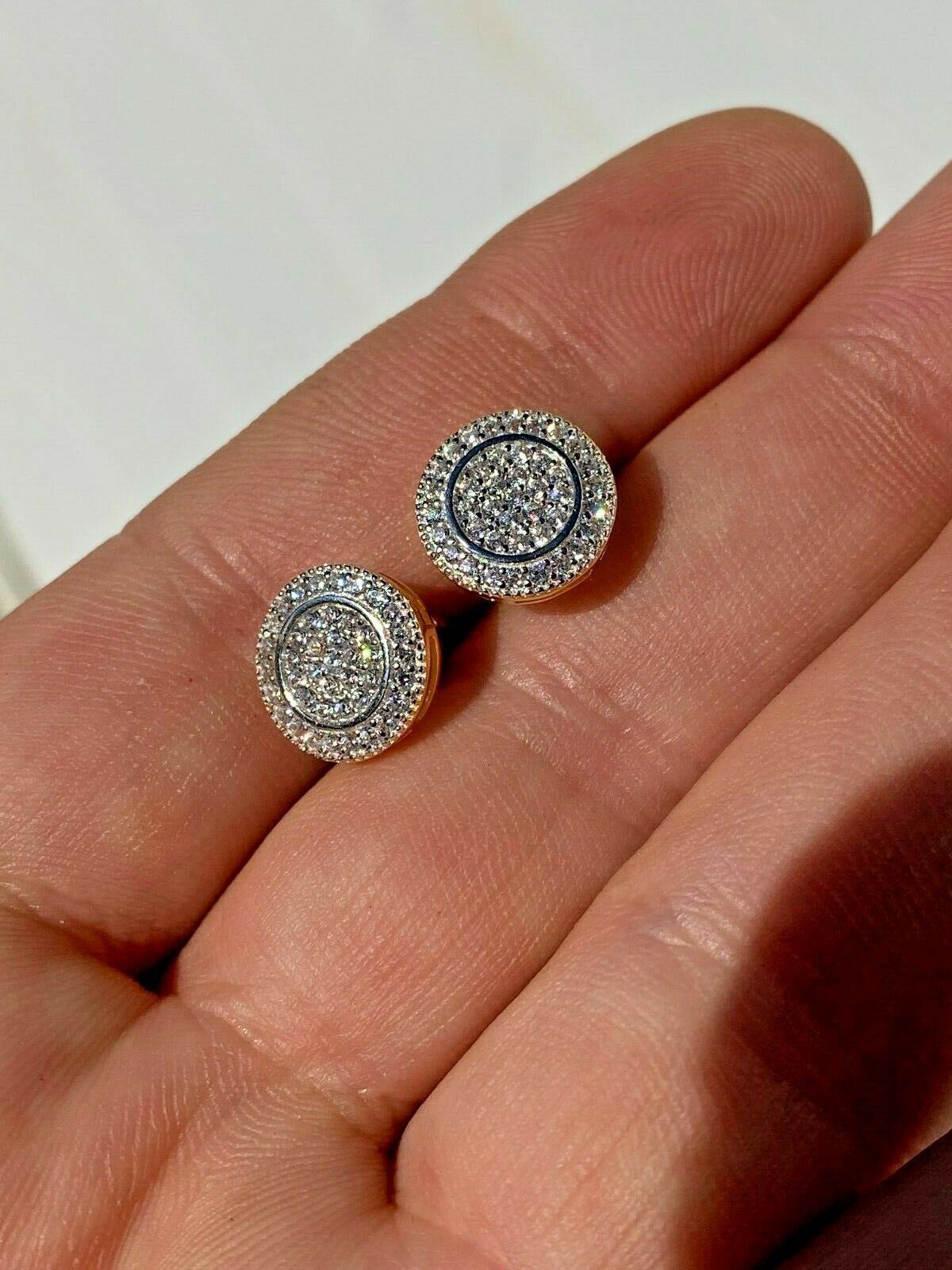 Real 925 Silver Iced Moissanite Hip Hop Men’s Earrings Big Studs 14k Gold Plated