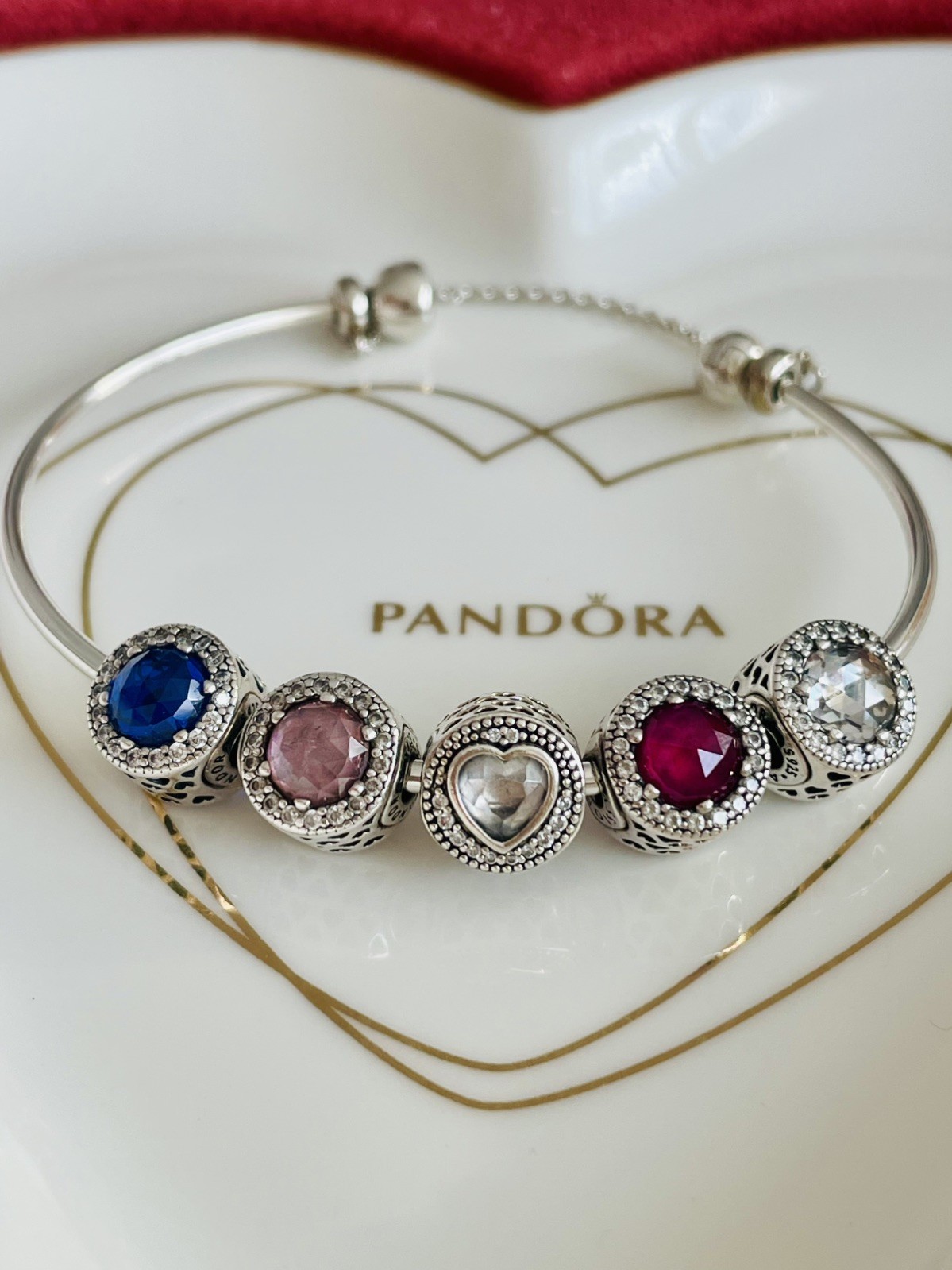 💜 PANDORA Silver ESSENCE BANGLE Bracelet Size 1 ~ 16cm ✨ Crystals 💝🎁
