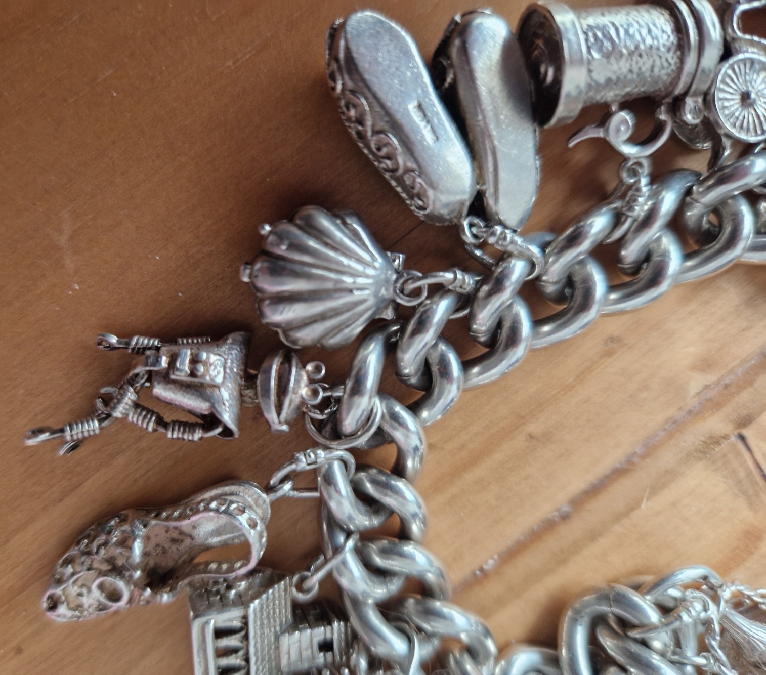 Vintage Very Heavy Silver Charm Bracelet 153g