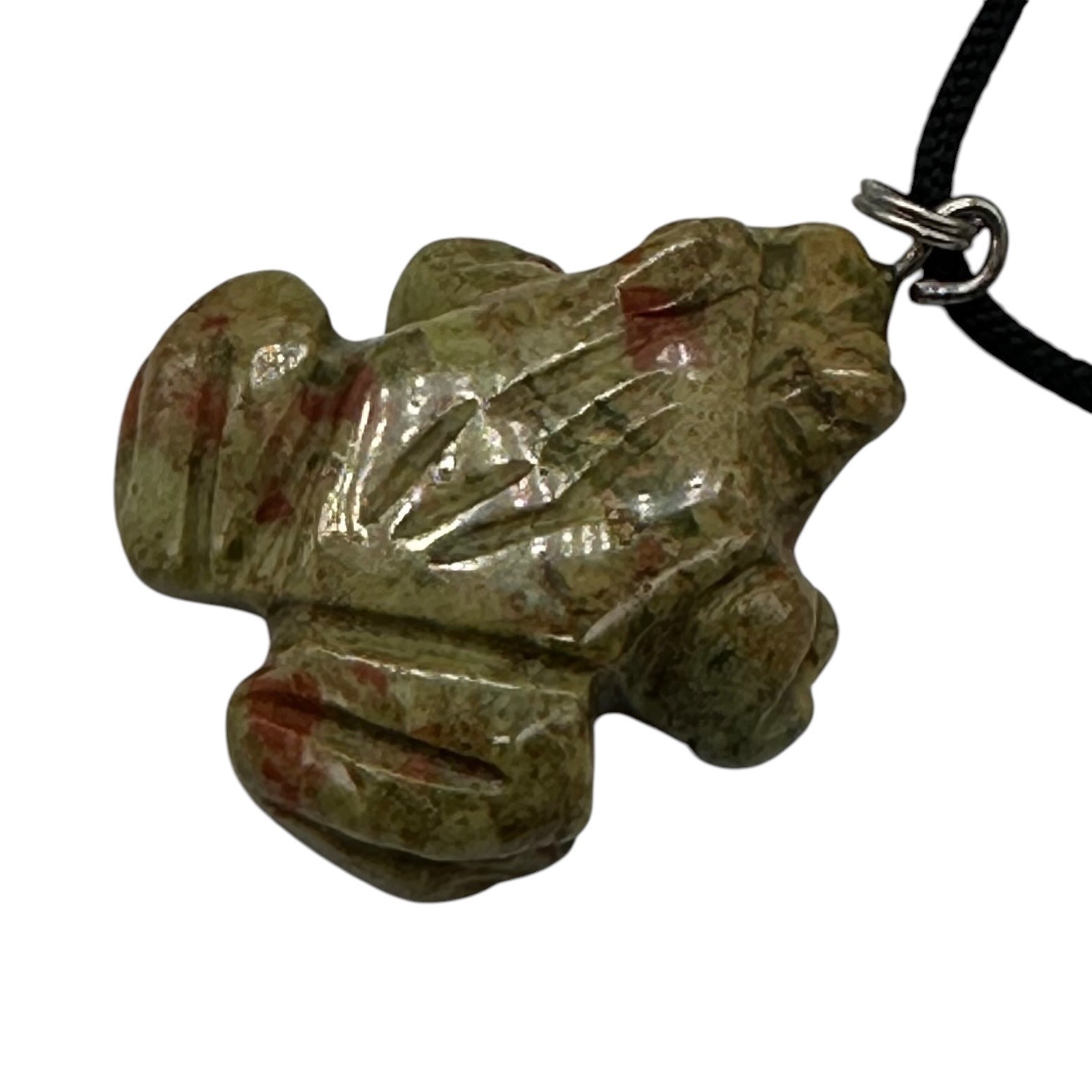 Unakite Stone Frog Pendant Necklace |1 1/4″ Long | Green, Pink | 1 Pendant |
